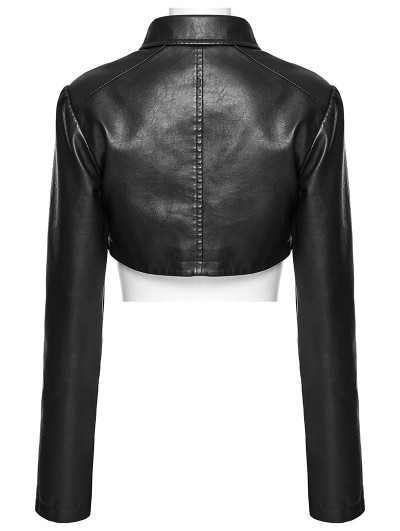 Punk Rave Black Gothic Punk Spiked PU Leather Short Jacket