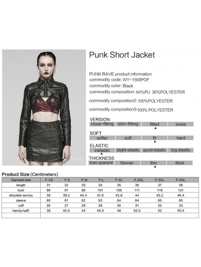 Punk Rave Black Gothic Punk Spiked PU Leather Short Jacket for
