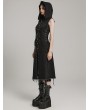 Punk Rave Black Gothic Punk Decayed Pins Hooded Long Vest for Women