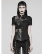 Punk Rave Black Gothic Punk Asymmetrical Mesh Split Short Sleeve Shirt for Women