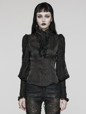 Devil Fashion Black Gothic Lace Trim Leather Overbust Corset Top for Women  