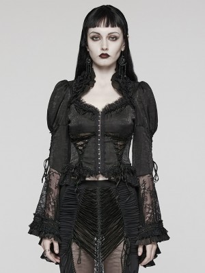 Devil Fashion Black Gothic Lace Trim Leather Overbust Corset Top for Women  