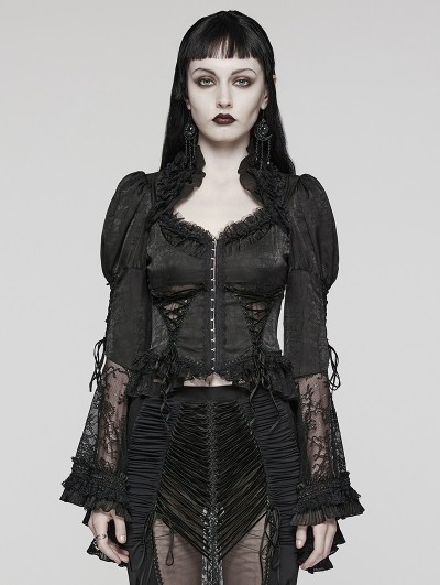 Punk Rave Black Gothic Gorgeous Palace Lace Flared Sleeve Shirt for Women