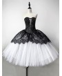 Rose Blooming Black and White Gothic Lace TuTu Style Corset Mid-Length Prom Party Dress