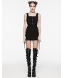 Punk Rave Black Gothic Grunge Sexy Knitted Drawstring Slim Short Dress