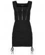 Punk Rave Black Gothic Grunge Sexy Knitted Drawstring Slim Short Dress