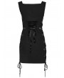 Punk Rave Black Gothic Grunge Sexy Knitted Drawstring Slim Short Dress