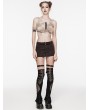 Punk Rave Brown Gothic Punk Mesh Hollow Out Denim Zip Front Mini Skirt