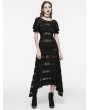 Punk Rave Black Daily Gothic Hollow Out Lace Applique Irregular Long Sexy Dress