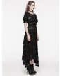 Punk Rave Black Daily Gothic Hollow Out Lace Applique Irregular Long Sexy Dress