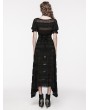 Punk Rave Black Daily Gothic Hollow Out Lace Applique Irregular Long Sexy Dress