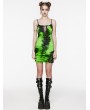 Punk Rave Black and Green Gothic Tie Dyed Punk Slim Fit Short Dress