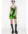 Punk Rave Black and Green Gothic Tie Dyed Punk Slim Fit Short Dress