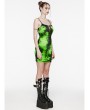 Punk Rave Black and Green Gothic Tie Dyed Punk Slim Fit Short Dress