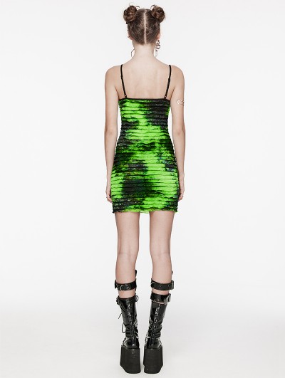 Punk Rave Black and Green Gothic Tie Dyed Punk Slim Fit Short Dress - DarkinCloset.com Punk Rave Black and Green Gothic Tie Dyed Punk Slim Fit Short Dress - DarkinCloset.com