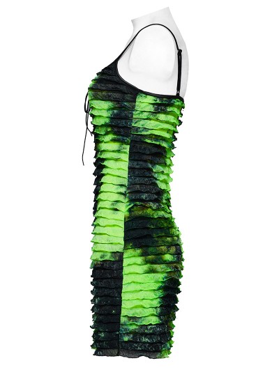 Punk Rave Black and Green Gothic Tie Dyed Punk Slim Fit Short Dress -  DarkinCloset.com