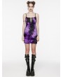 Punk Rave Black and Violet Gothic Tie Dyed Textured Punk Slim Fit Short Dress