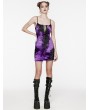 Punk Rave Black and Violet Gothic Tie Dyed Textured Punk Slim Fit Short Dress