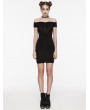 Punk Rave Black Gothic Sexy Hollow Out Back Lace Applique Short Dress