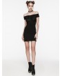 Punk Rave Black Gothic Sexy Hollow Out Back Lace Applique Short Dress