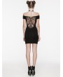 Punk Rave Black Gothic Sexy Hollow Out Back Lace Applique Short Dress