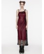 Punk Rave Black and Red Gothic Daily Asymmetric Strap Mesh Overlay Long Slip Dress