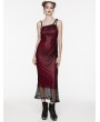 Punk Rave Black and Red Gothic Daily Asymmetric Strap Mesh Overlay Long Slip Dress