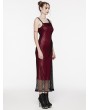 Punk Rave Black and Red Gothic Daily Asymmetric Strap Mesh Overlay Long Slip Dress