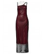 Punk Rave Black and Red Gothic Daily Asymmetric Strap Mesh Overlay Long Slip Dress