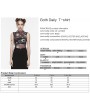 Punk Rave Black Gothic Daily Print Fitted Sleeveless Mesh T-Shirt for Women