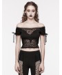 Punk Rave Black Gothic Off-the-Shoulder Sexy Lace Splicing Top for Women