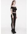 Punk Rave Black Gothic Off-the-Shoulder Sexy Lace Splicing Top for Women