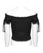 Punk Rave Black Gothic Off-the-Shoulder Sexy Lace Splicing Top for Women