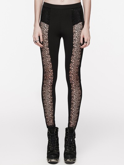 Punk Rave Black Gothic Daily Lace Spliced Hollow Out Pants for Women