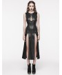 Punk Rave Black Gothic Punk Patent Leather Slit Sleeveless Long Slim Sexy Dress