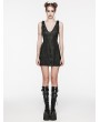 Punk Rave Black Gothic Punk Sexy Deep V-Neck Side Mesh Splicing Short Dress