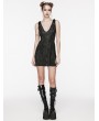 Punk Rave Black Gothic Punk Sexy Deep V-Neck Side Mesh Splicing Short Dress