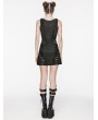 Punk Rave Black Gothic Punk Sexy Deep V-Neck Side Mesh Splicing Short Dress