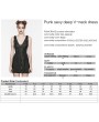 Punk Rave Black Gothic Punk Sexy Deep V-Neck Side Mesh Splicing Short Dress