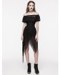 Punk Rave Black Gothic Sweet Puff Sleeves Lace Irregular Hem Dress