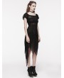 Punk Rave Black Gothic Sweet Puff Sleeves Lace Irregular Hem Dress