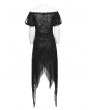 Punk Rave Black Gothic Sweet Puff Sleeves Lace Irregular Hem Dress