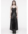 Punk Rave Black Gothic PU Leather Hollow-out Slip Sexy Maxi Dress