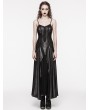 Punk Rave Black Gothic PU Leather Hollow-out Slip Sexy Maxi Dress