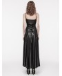 Punk Rave Black Gothic PU Leather Hollow-out Slip Sexy Maxi Dress