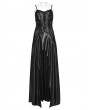 Punk Rave Black Gothic PU Leather Hollow-out Slip Sexy Maxi Dress