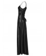 Punk Rave Black Gothic PU Leather Hollow-out Slip Sexy Maxi Dress