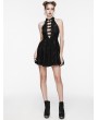 Punk Rave Black Gothic Rose Print Sexy Deep V-neck Sleeveless Short Dress