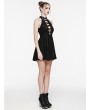 Punk Rave Black Gothic Rose Print Sexy Deep V-neck Sleeveless Short Dress