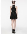 Punk Rave Black Gothic Rose Print Sexy Deep V-neck Sleeveless Short Dress